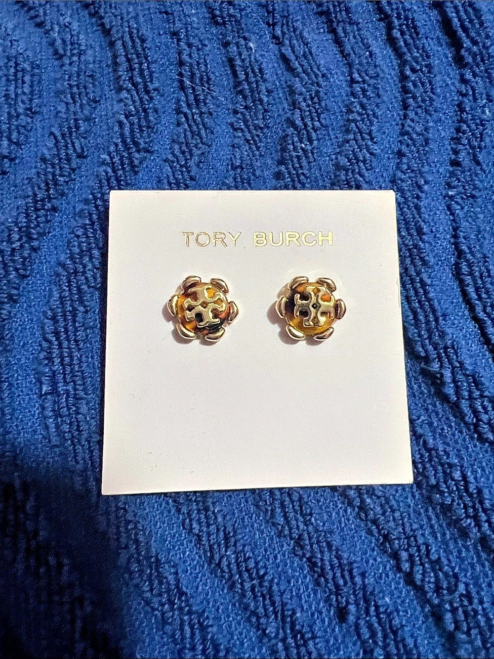 Tory Burch Tortoise Shell Logo Flower Resin Stud Earrings